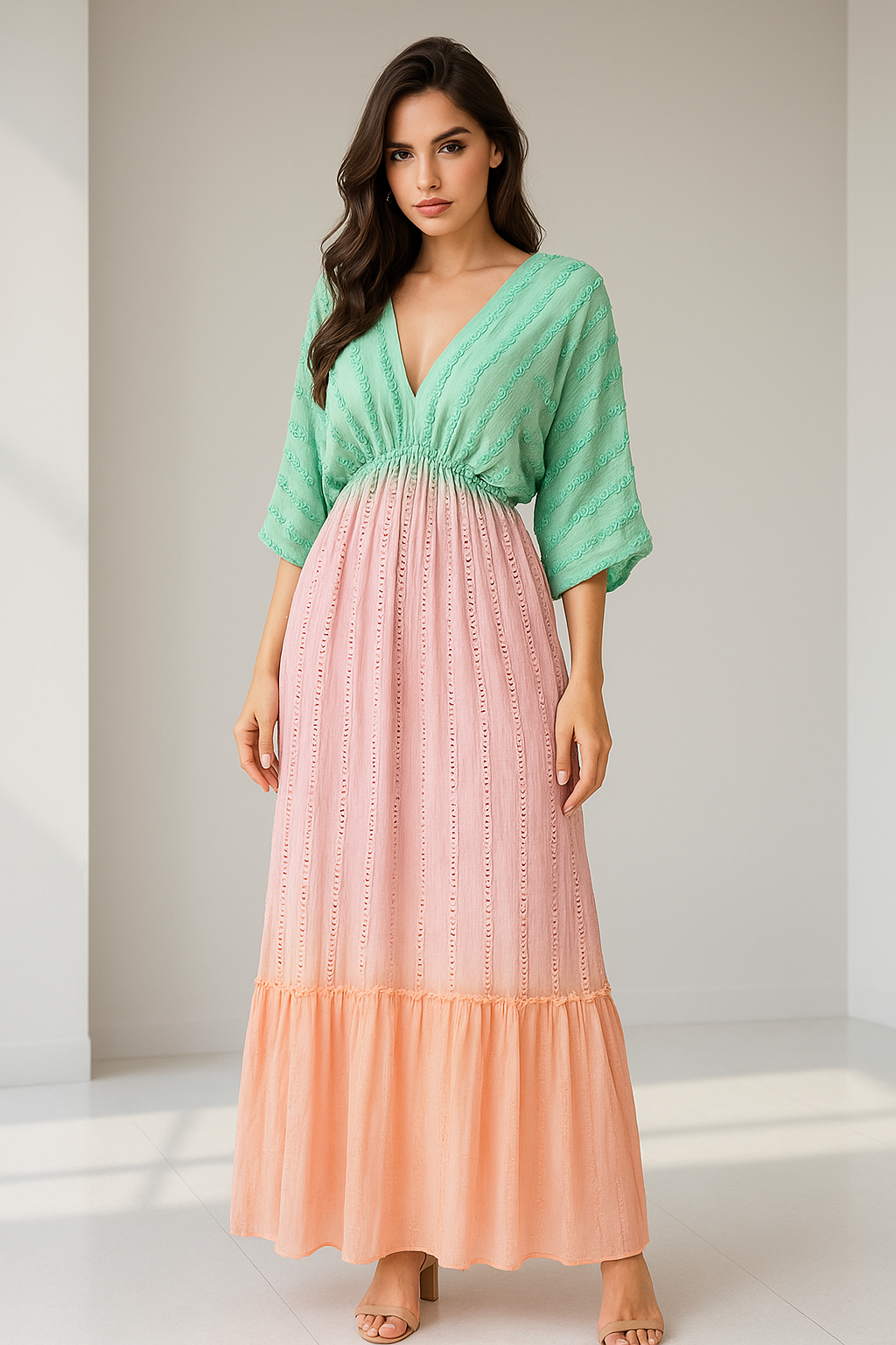 Sunset Bloom Dress - Pink/Green