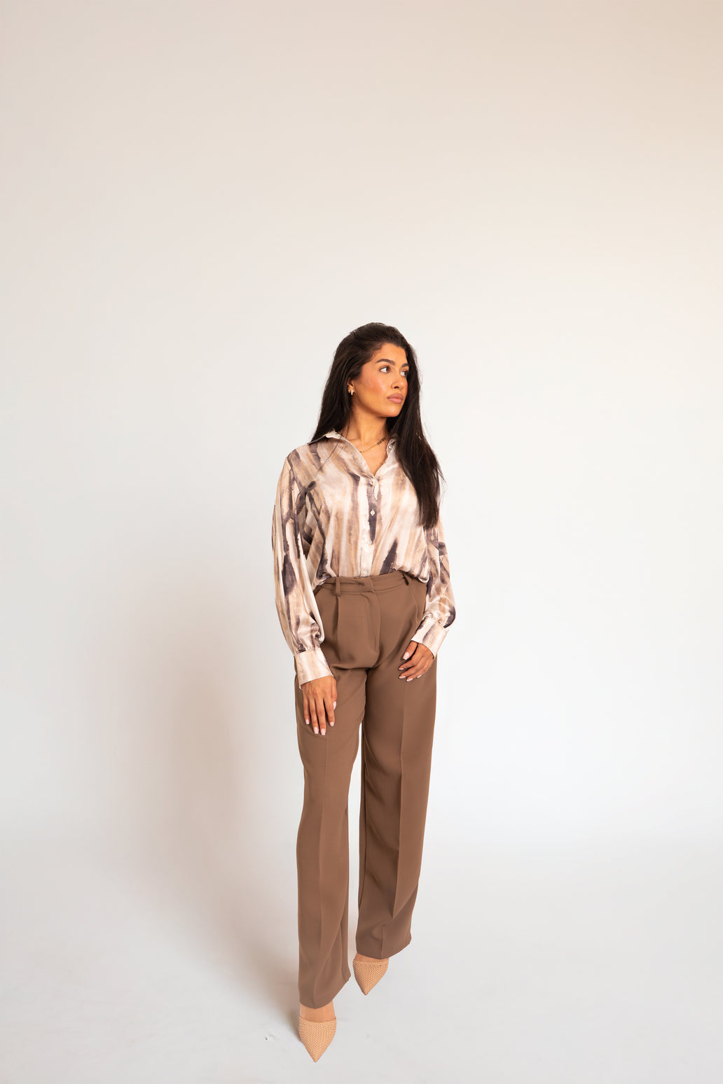 Multicolour Satin Beige Shirt
