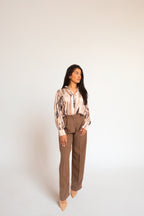 Multicolour Satin Beige Shirt
