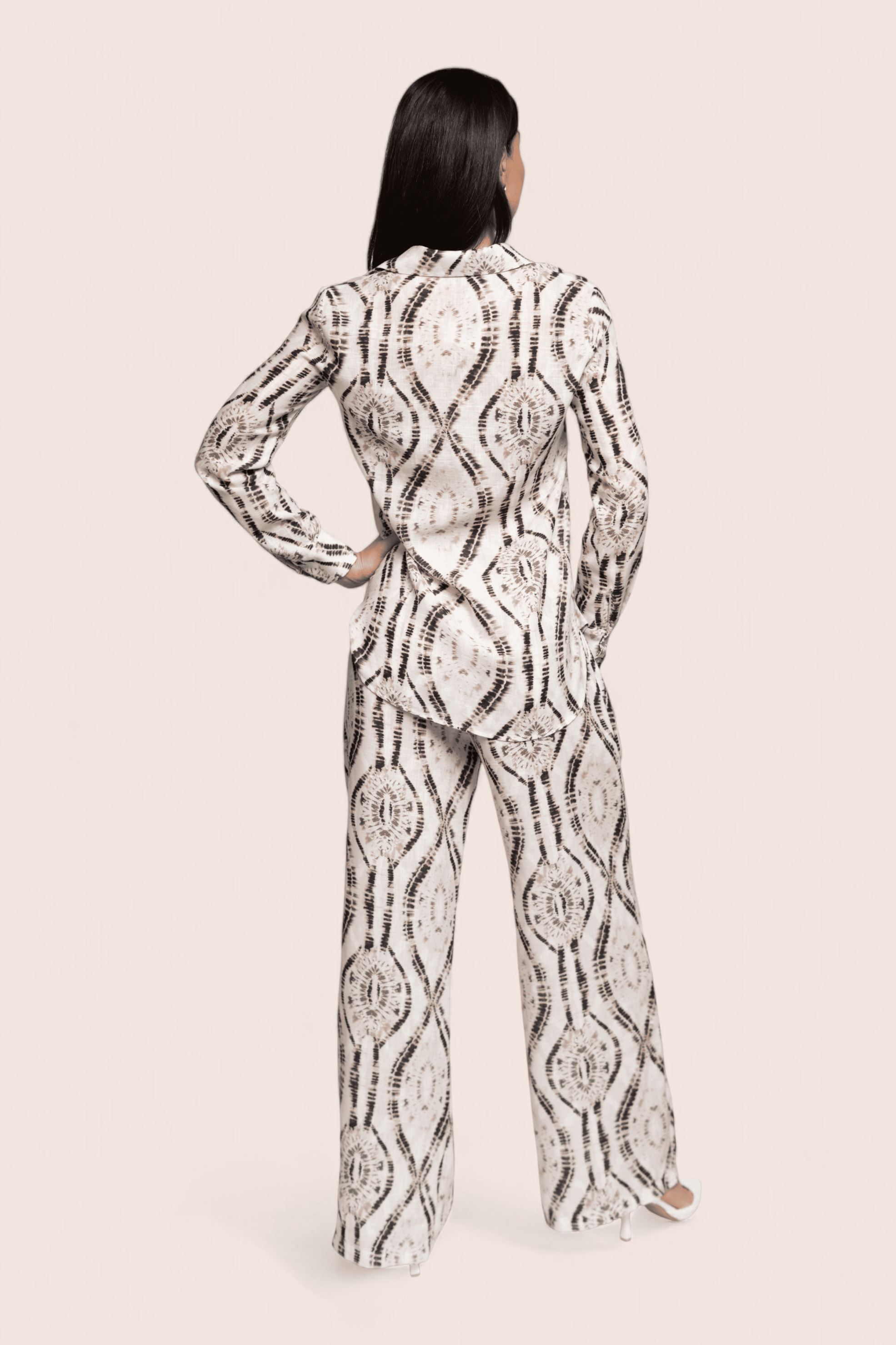 Ivory Printed Shirt & Wide-Leg Trousers Set