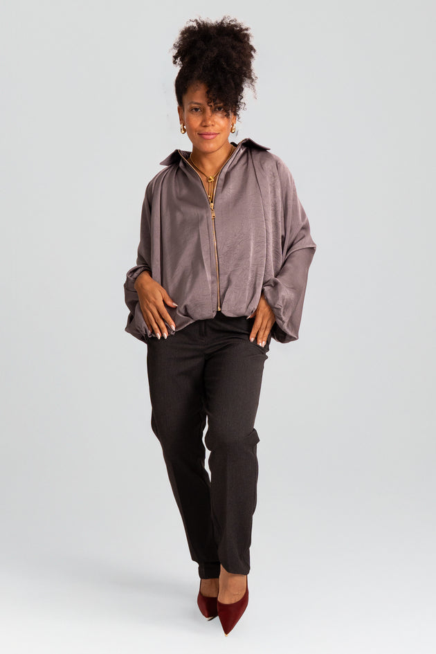 Satin Finish Grey Draped Jacket