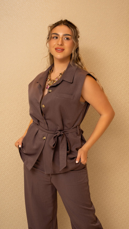 Mocha Sleeveless Belted Co-Ord Set