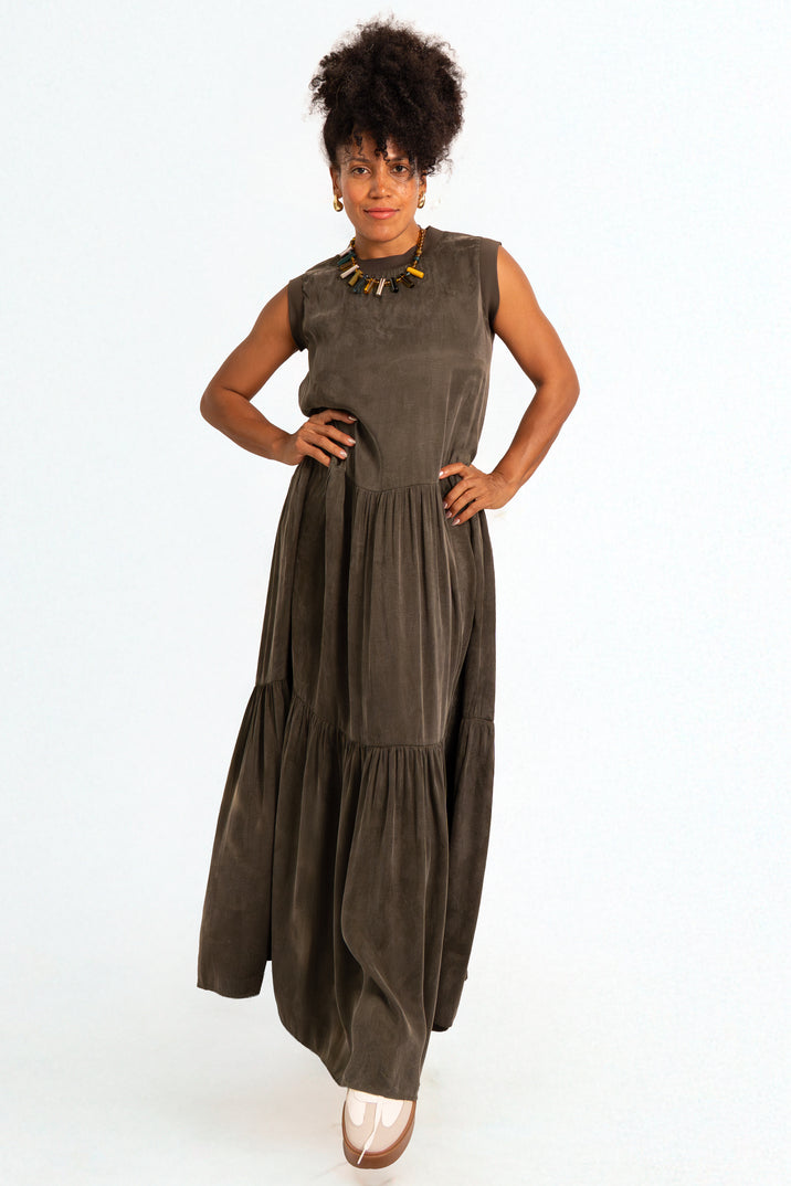 Olive Button-Front Day Dress