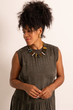 Olive Button-Front Day Dress