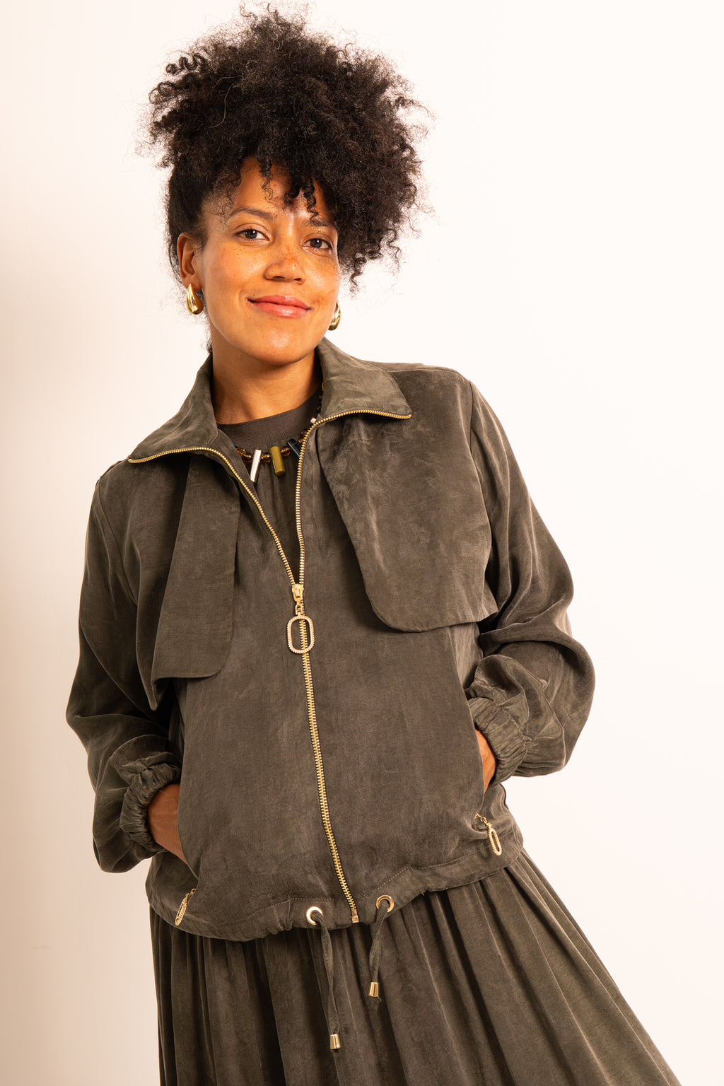 Olive Button-Front Day Dress