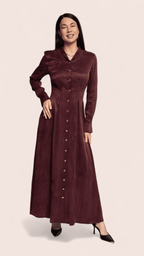 Burgundy Button-Front Maxi Dress