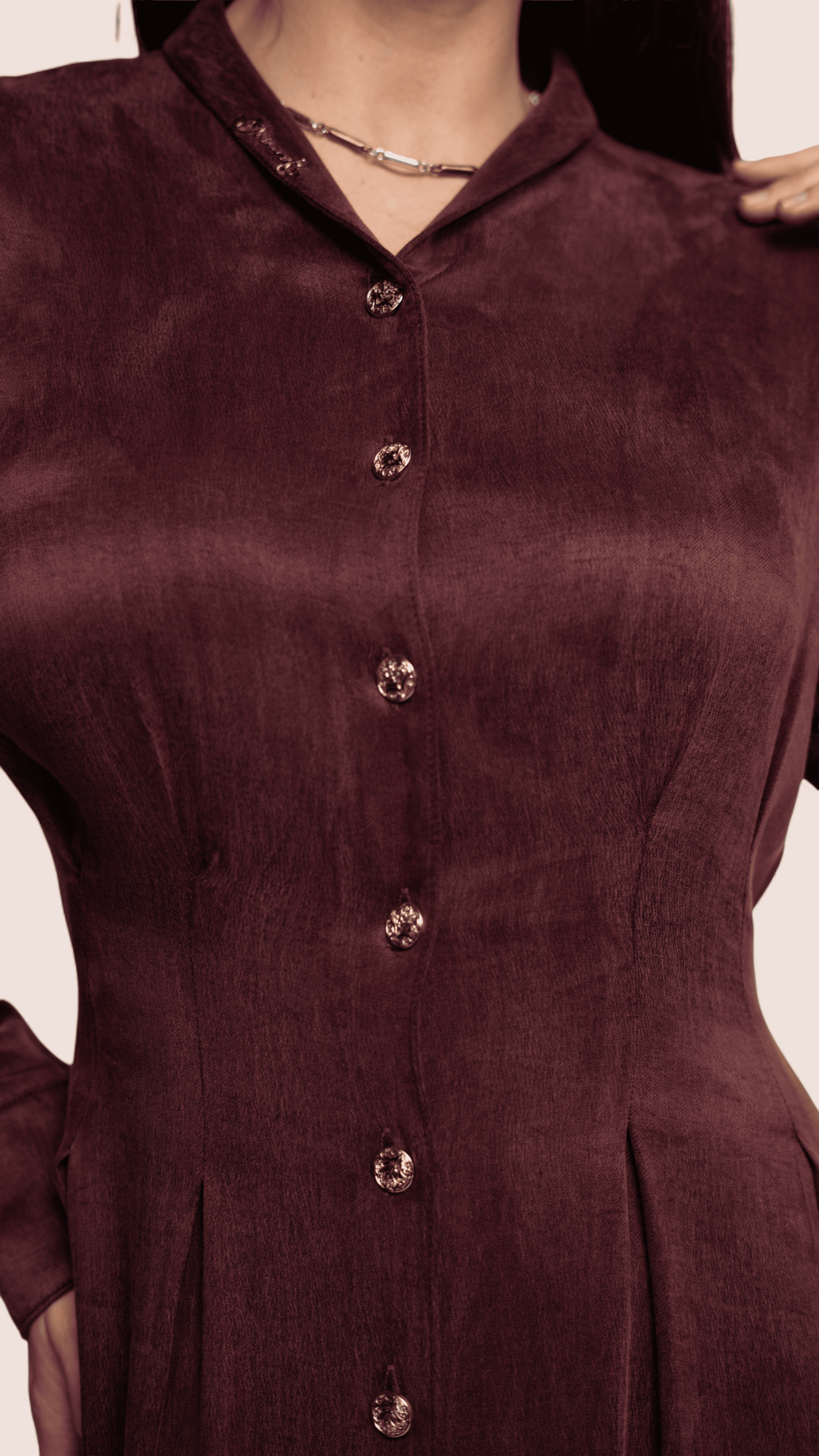Burgundy Button-Front Maxi Dress
