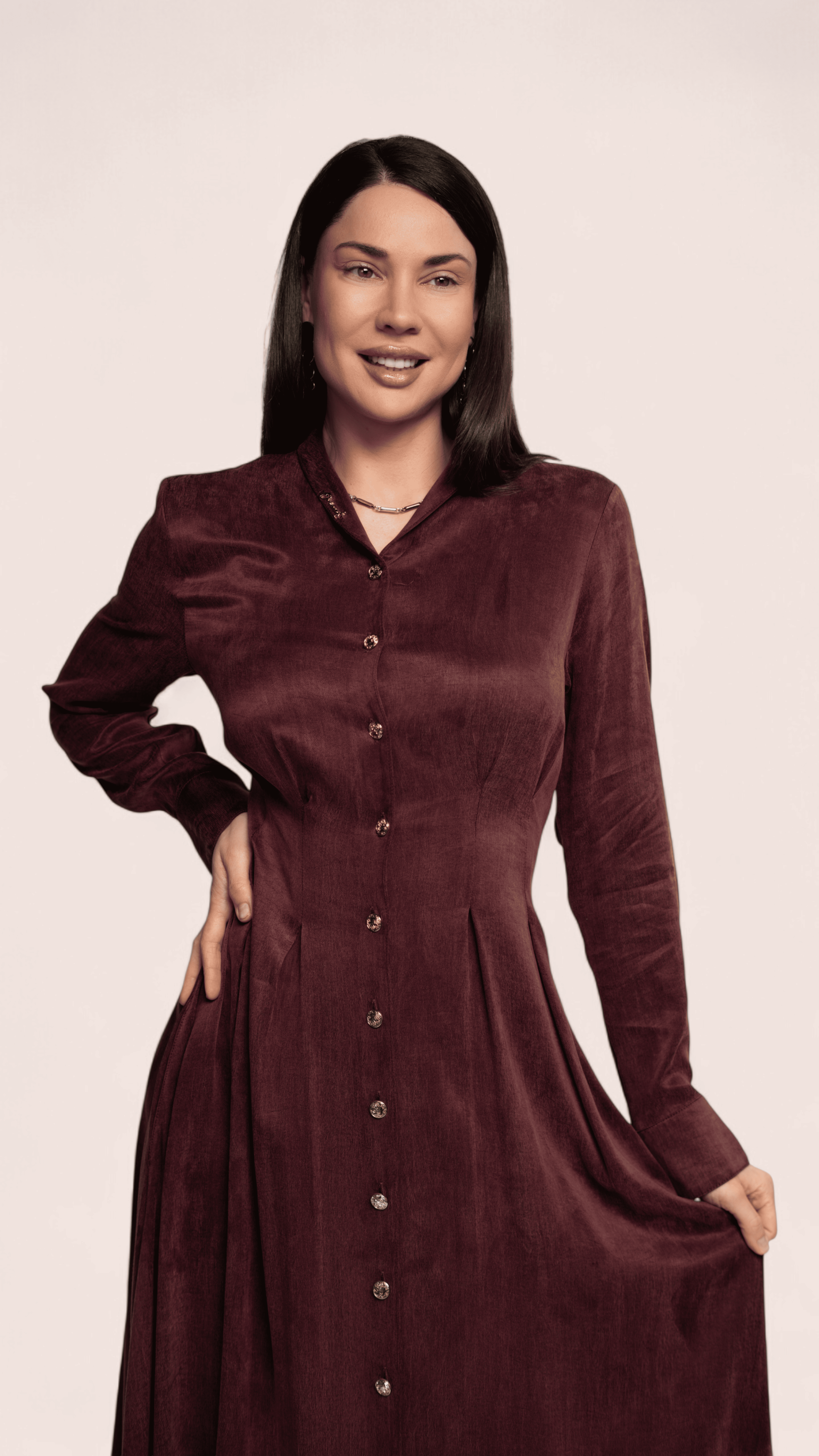 Burgundy Button-Front Maxi Dress
