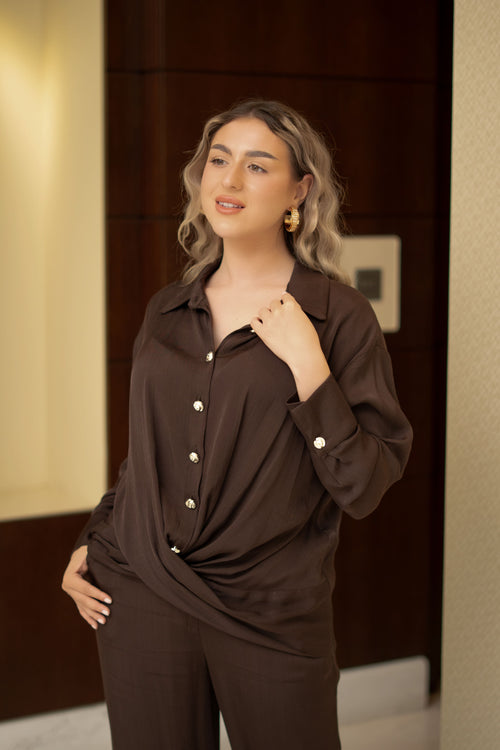 Twist-Front Chocolate Co-Ord Set