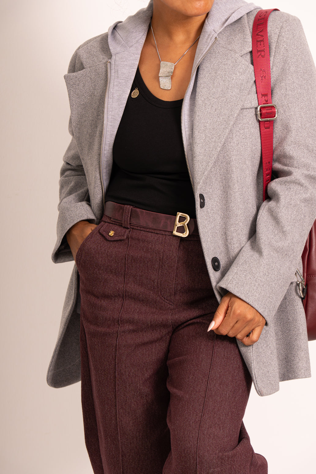 Burgundy Straight-Cut Denim