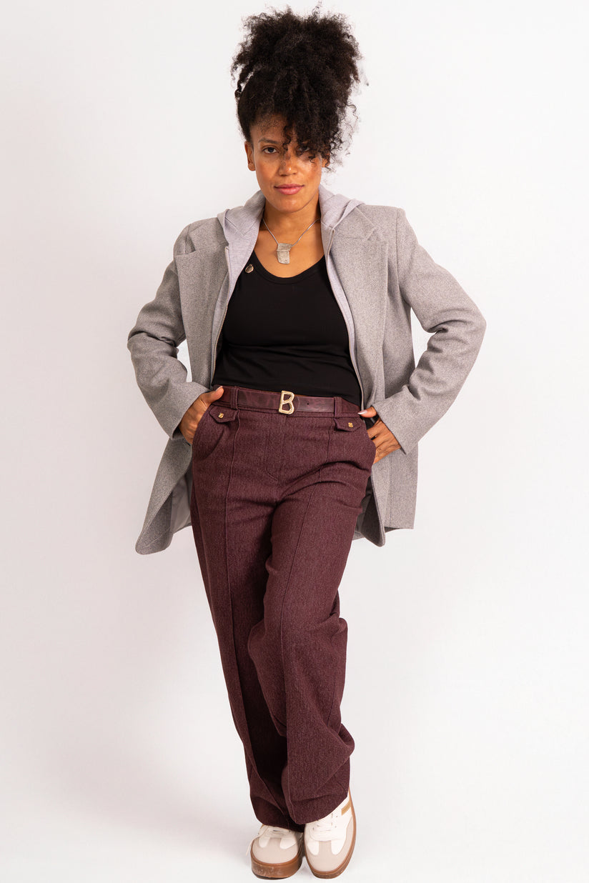Burgundy Straight-Cut Denim