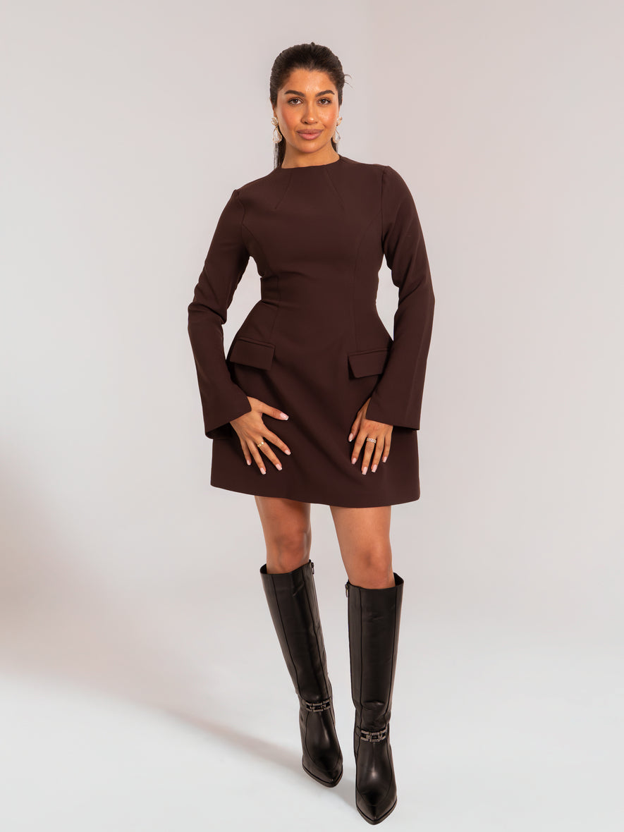Structured Brown Mini Dress