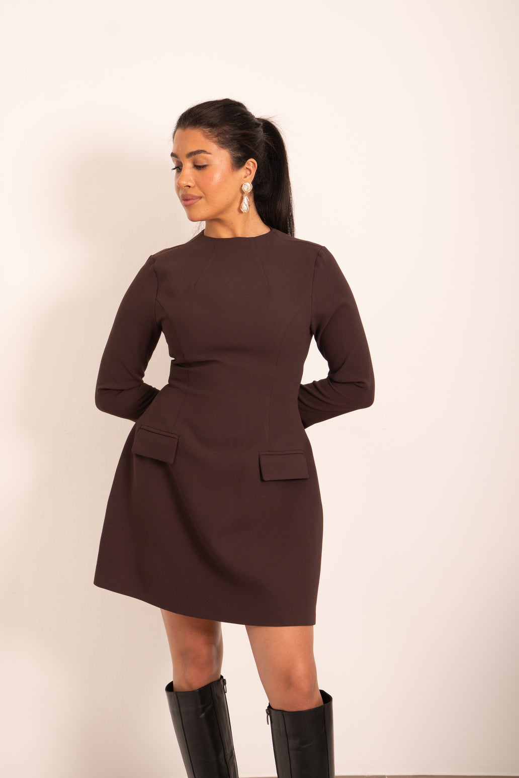Structured Brown Mini Dress – TIYABI