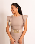Structured Beige Formal Dress