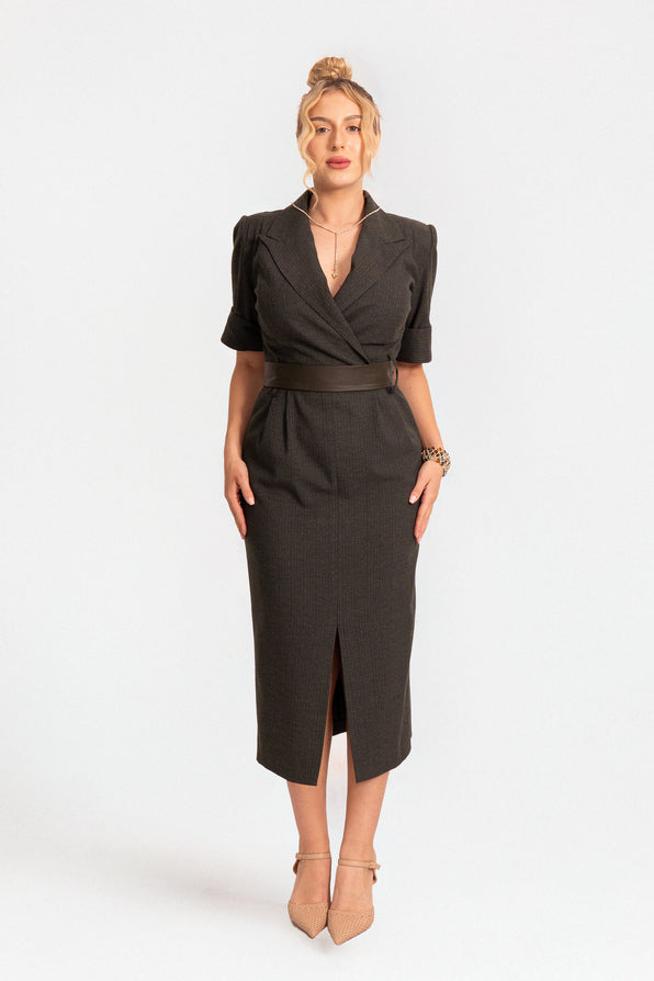 Dark Olive Structured Day Dress