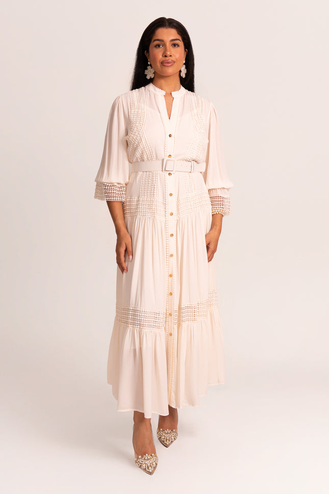 Off-White Buttoned Formal Midi Dress