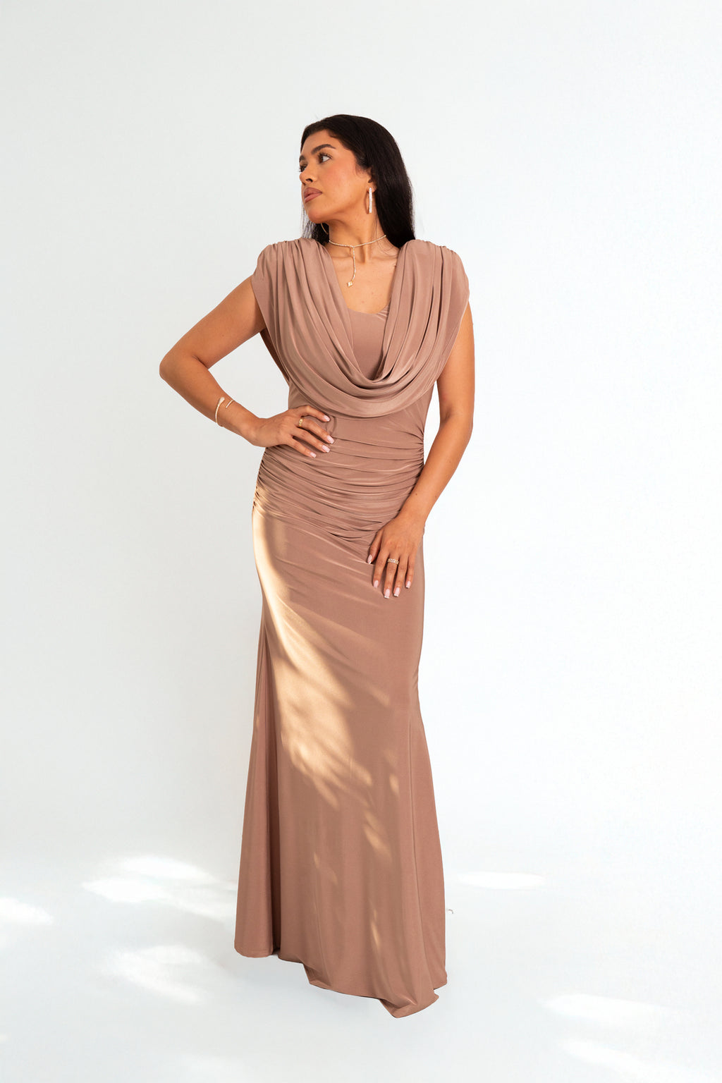 Mocha Draped Back Gown