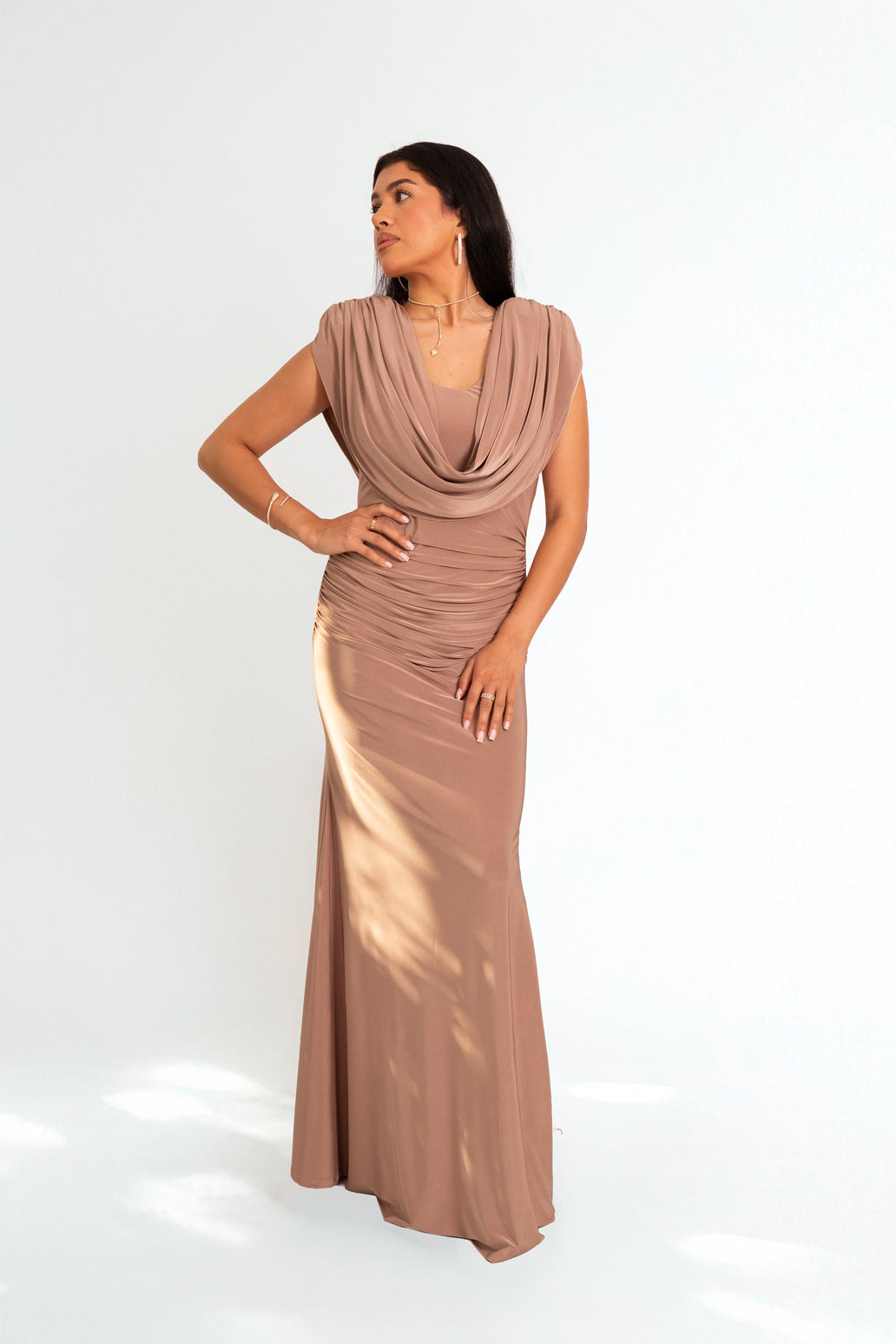 Mocha Draped Back Gown