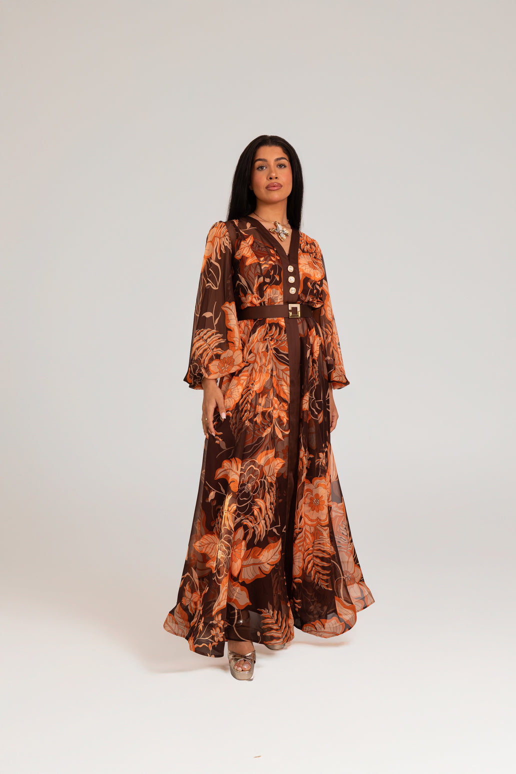 Printed Burnt Orange Maxi Dress