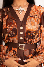 Printed Burnt Orange Maxi Dress
