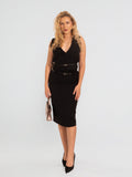 Black Sleeveless V-Neck Midi Dress