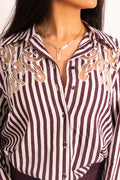 Aubergine Embroidered Stripe Blouse