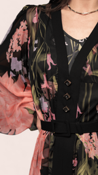 Black Floral Chiffon Belted Maxi Dress