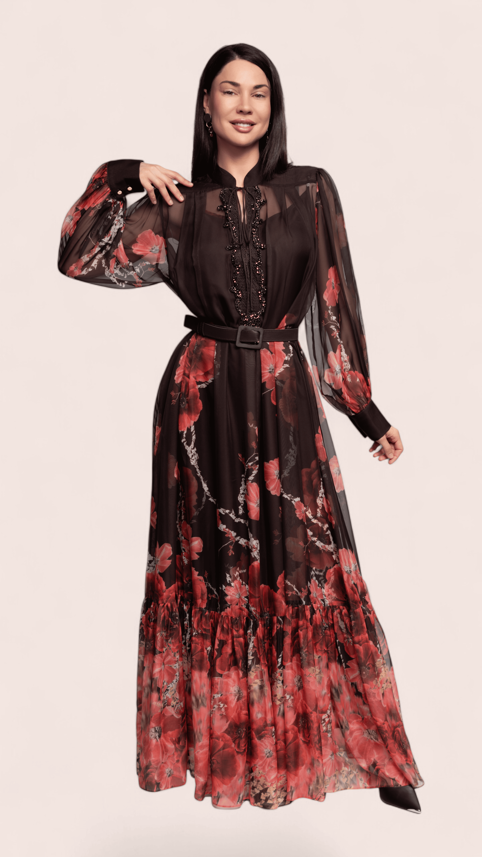 Black Floral Sheer Maxi Dress