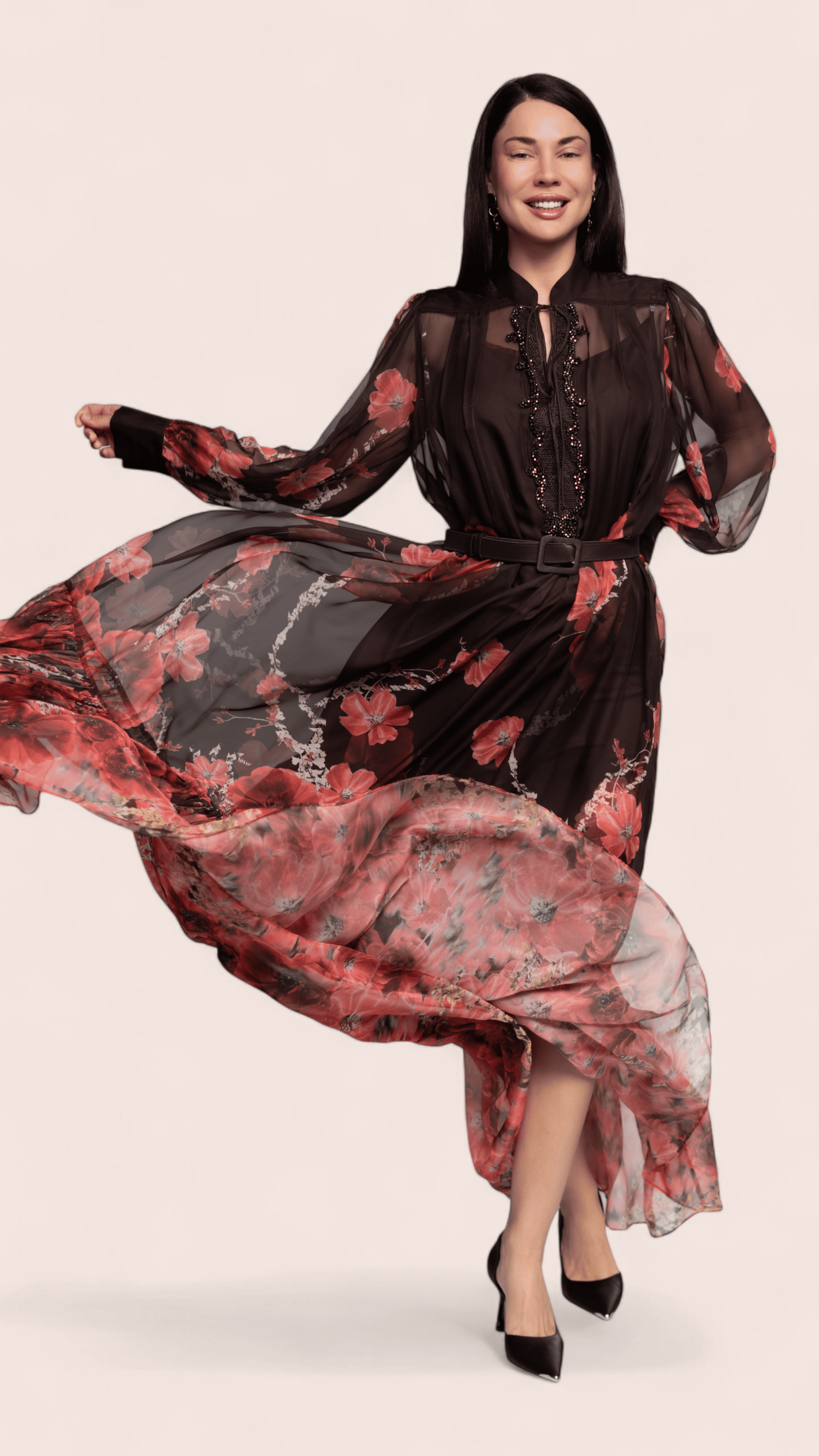 Black Floral Sheer Maxi Dress