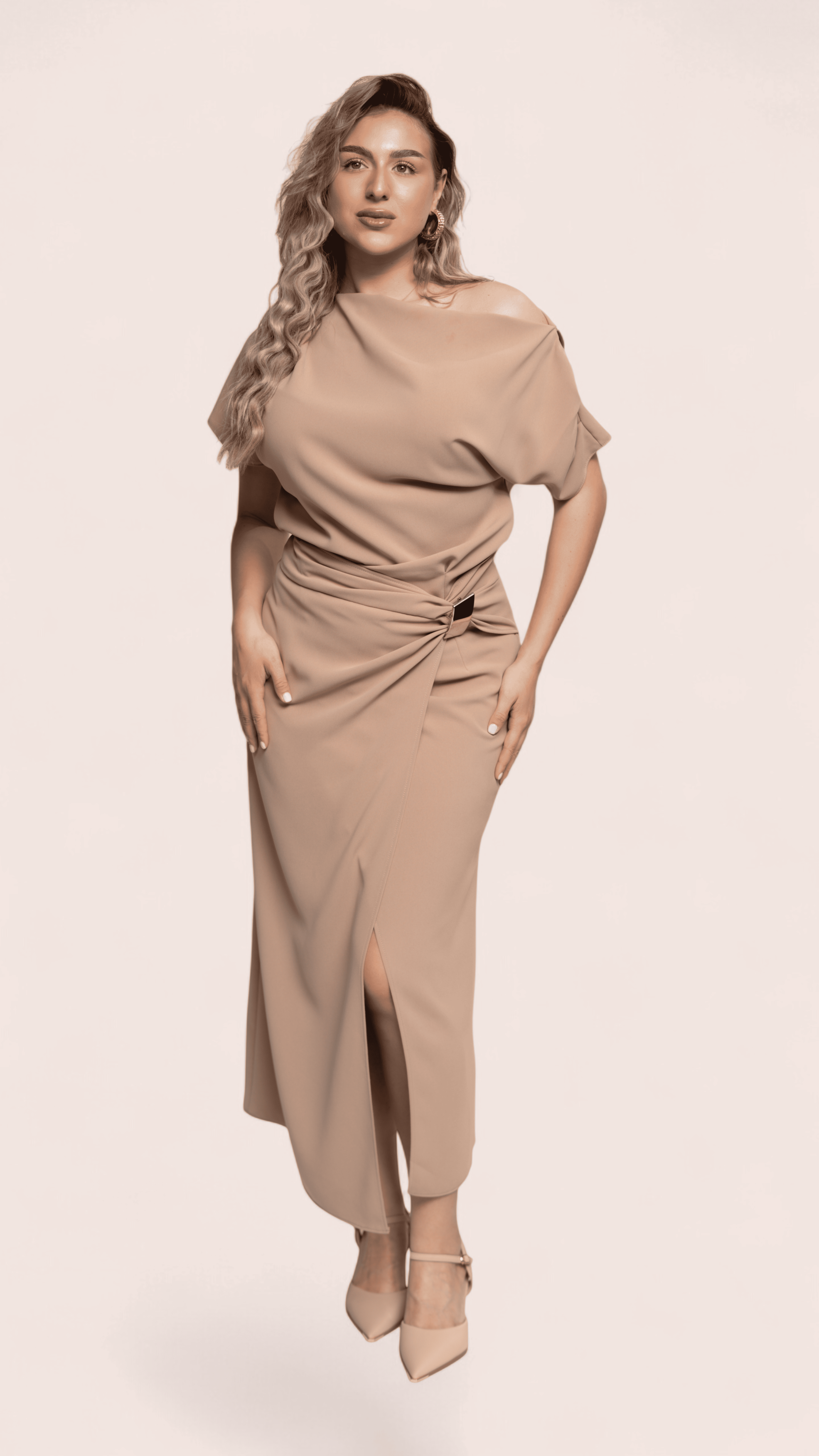 Taupe Draped Midi Dress