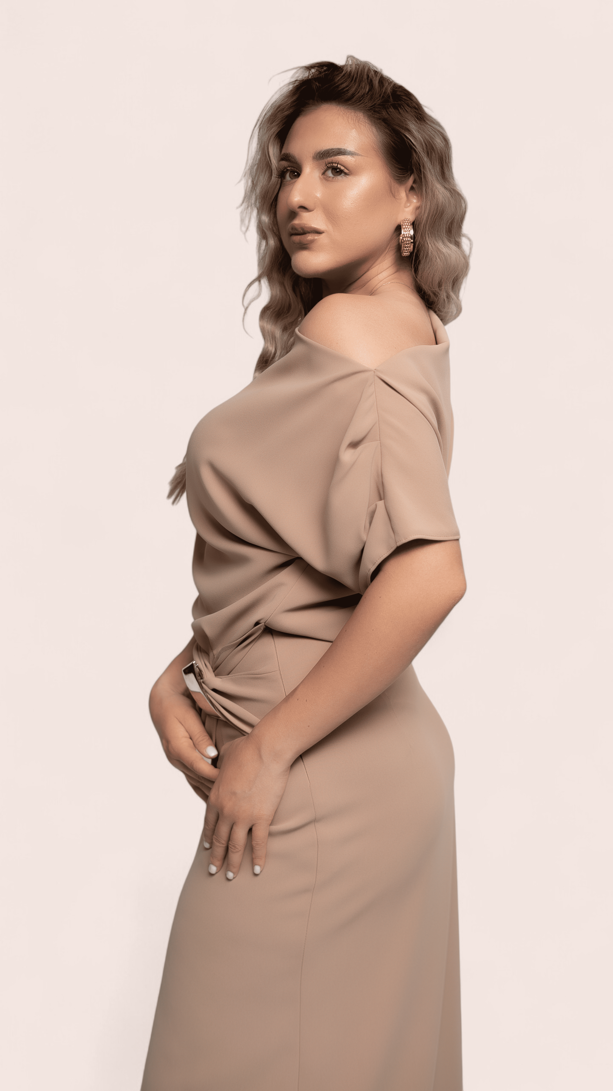 Taupe Draped Midi Dress