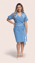 Sky Blue Contrast-Trim Wrap Dress