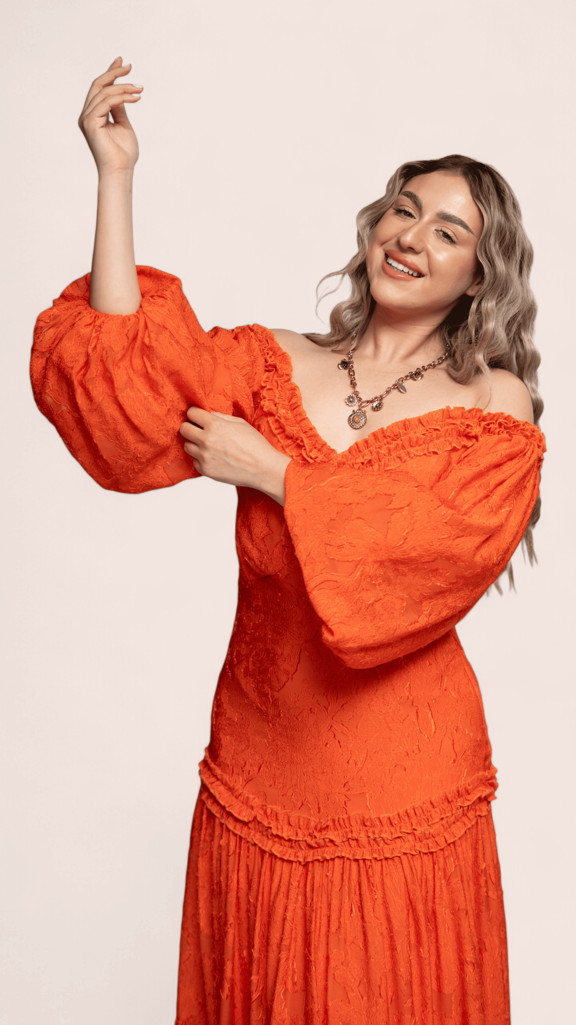 Burnt Orange Off-Shoulder Textured Maxi Dress