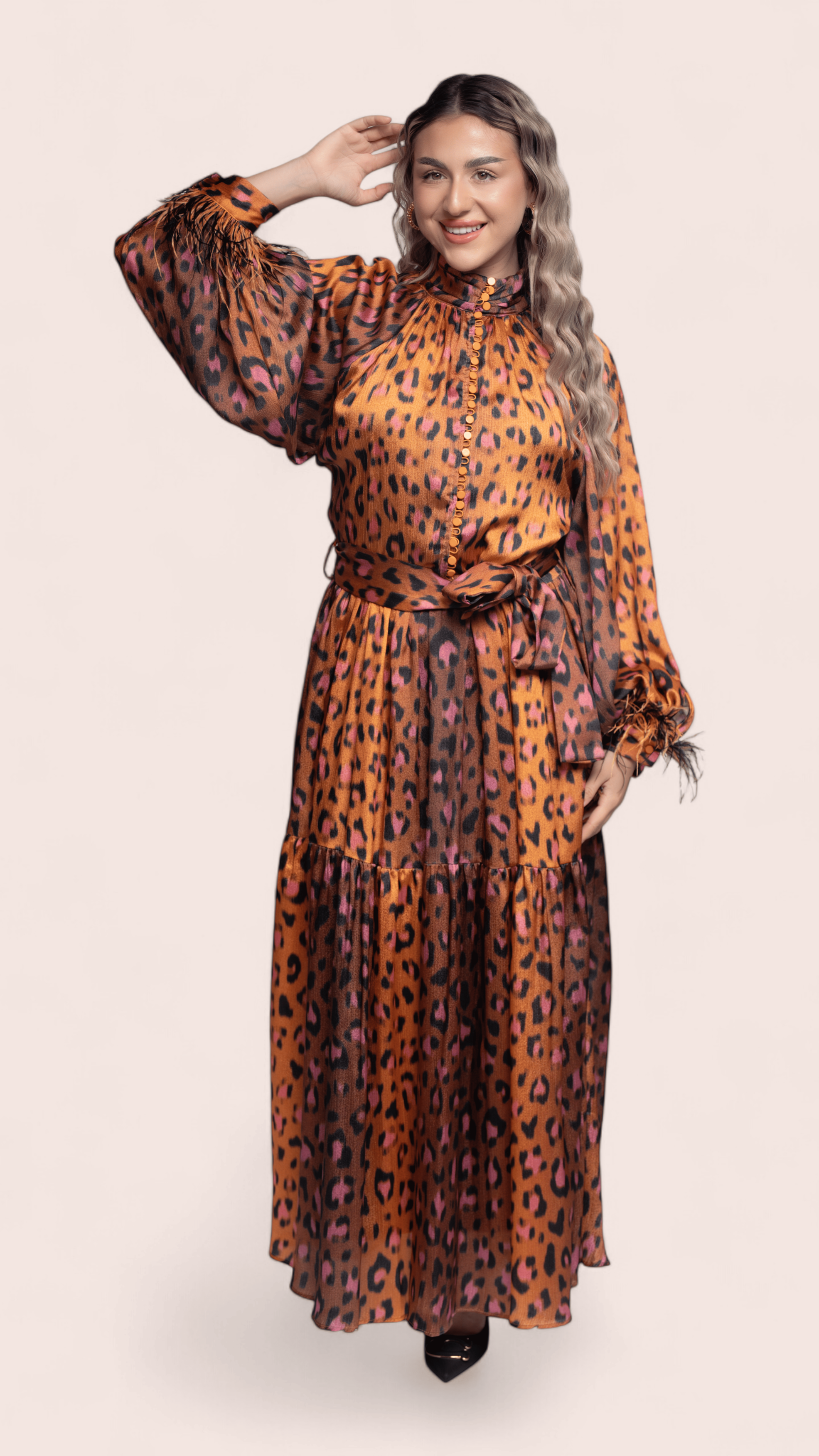 Burnt Orange & Plum Printed Tiered Dress
