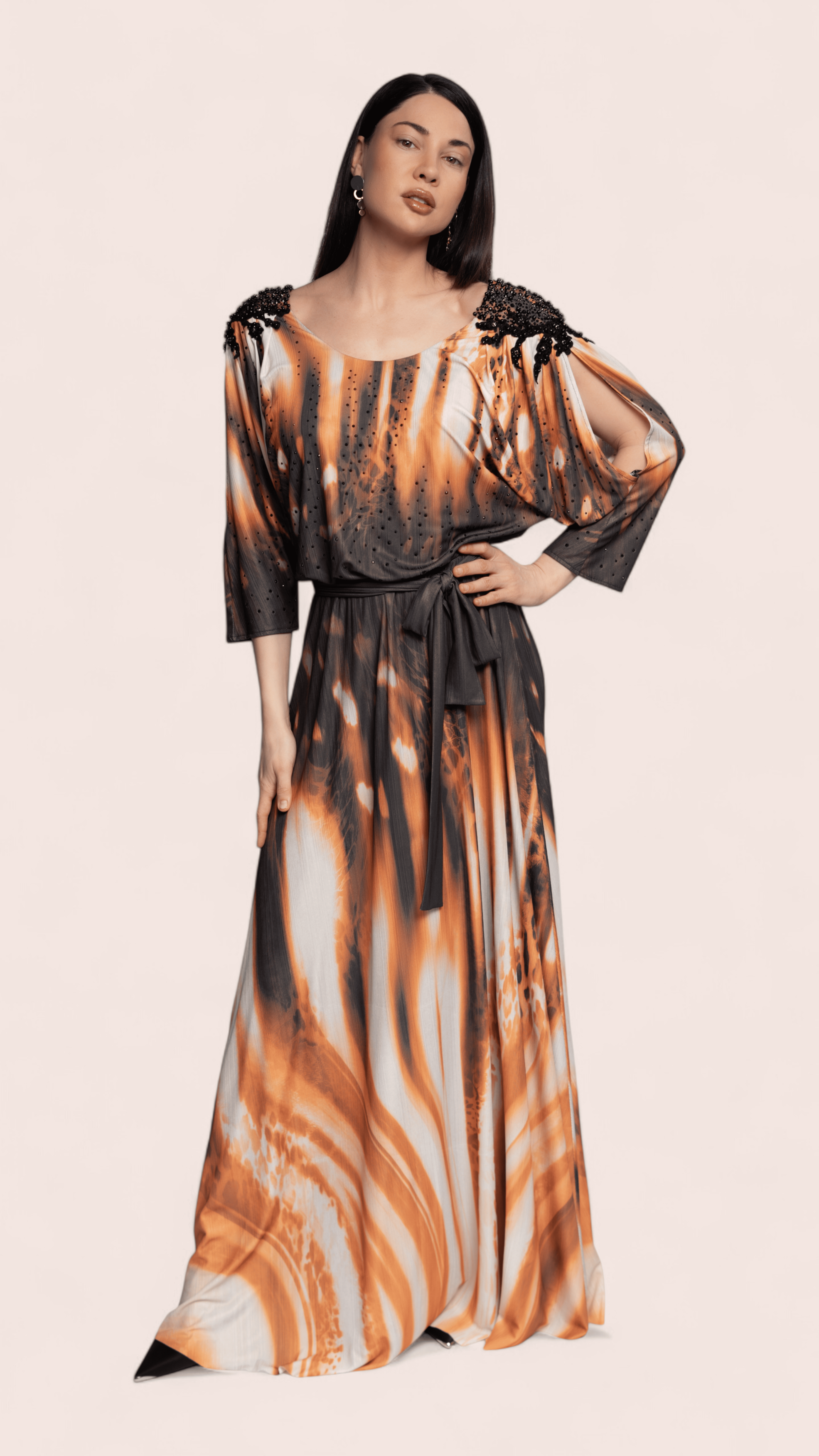 Amber & Black Beaded Shoulder Maxi Dress – TIYABI