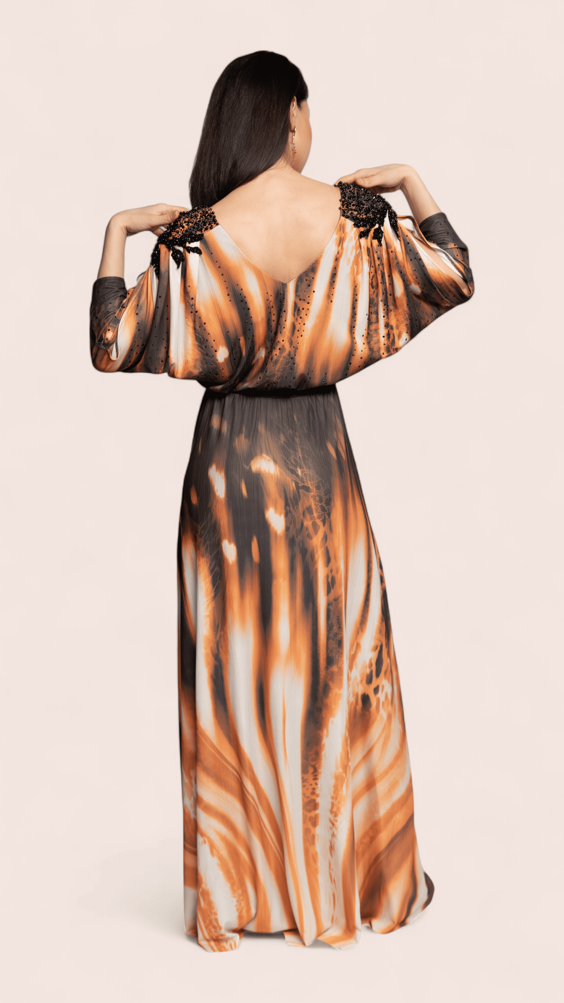 Amber & Black Beaded Shoulder Maxi Dress