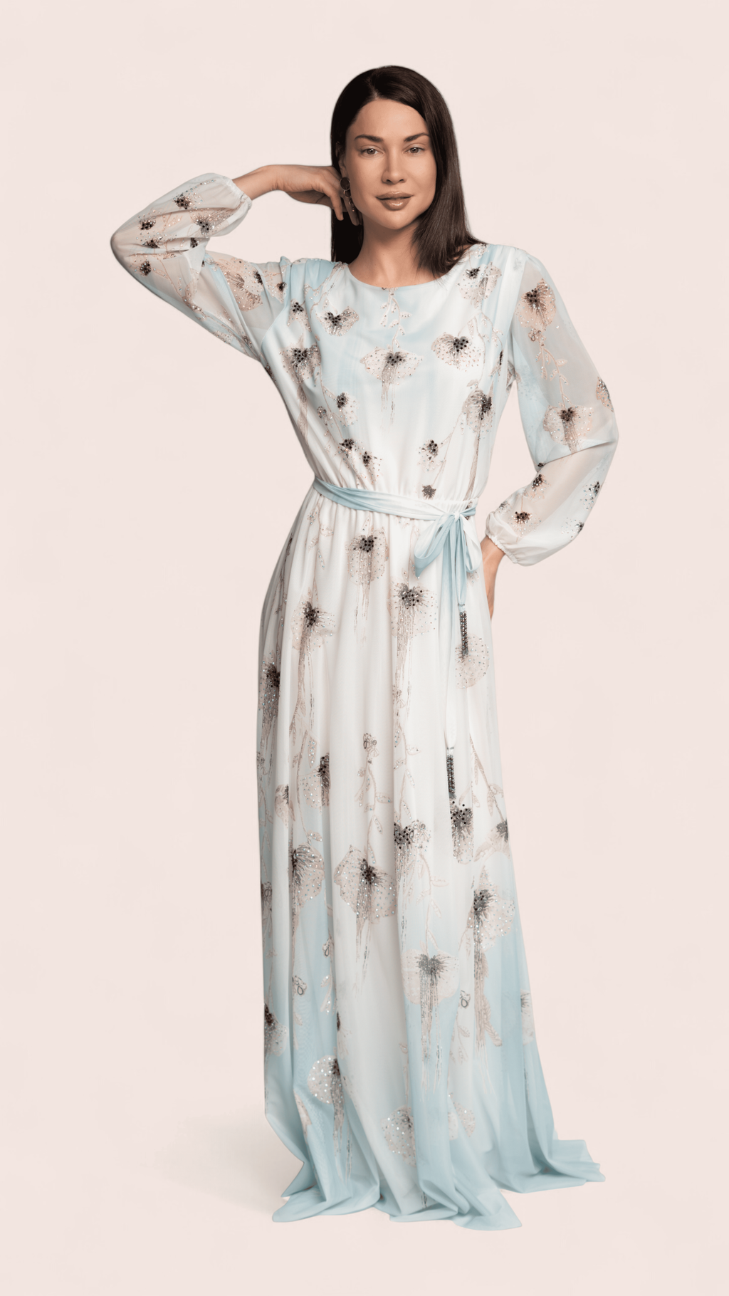Powder Blue Embellished Maxi Dress