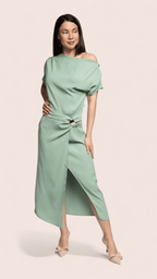 Sage Green Draped Midi Dress