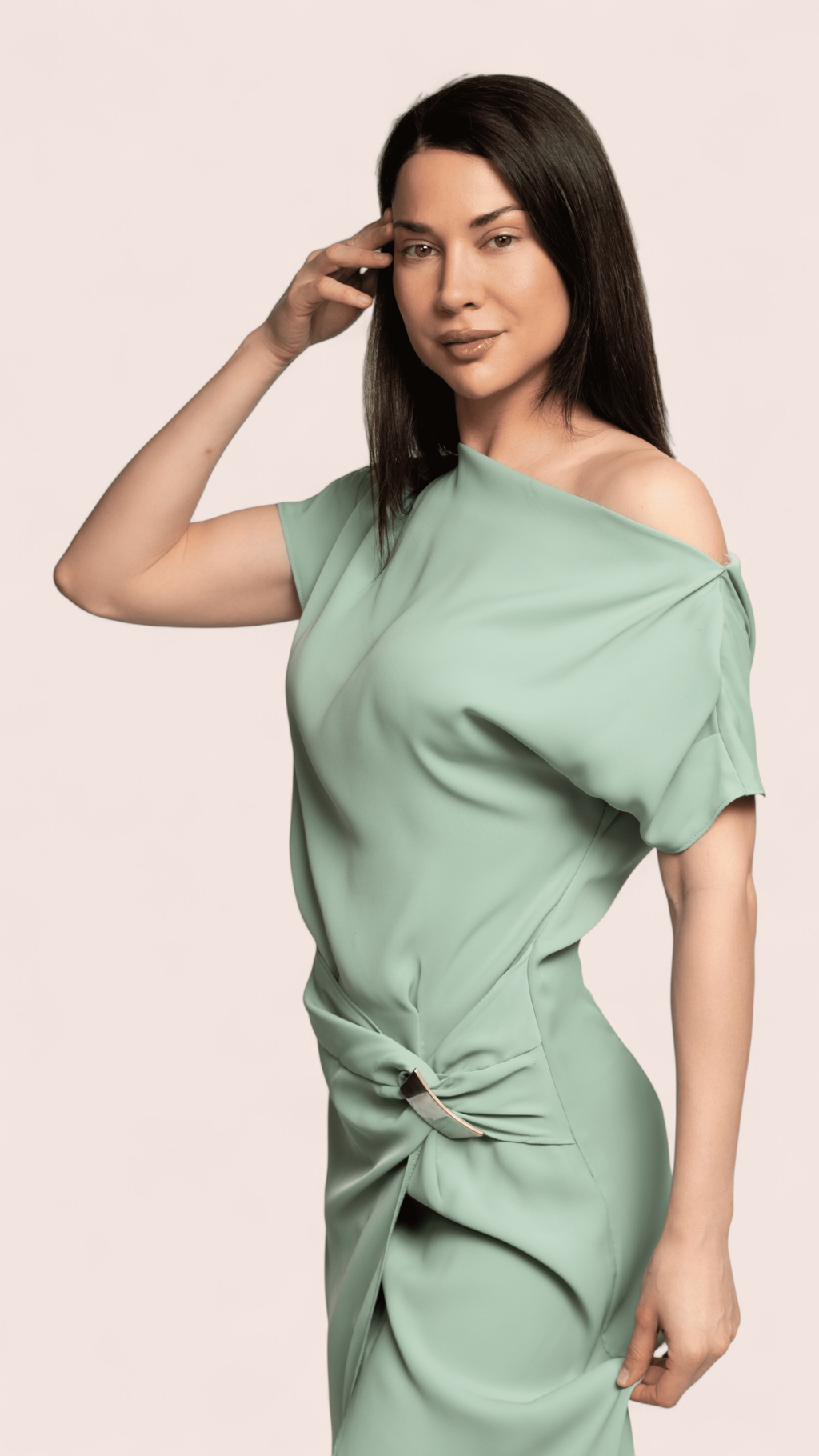 Sage Green Draped Midi Dress