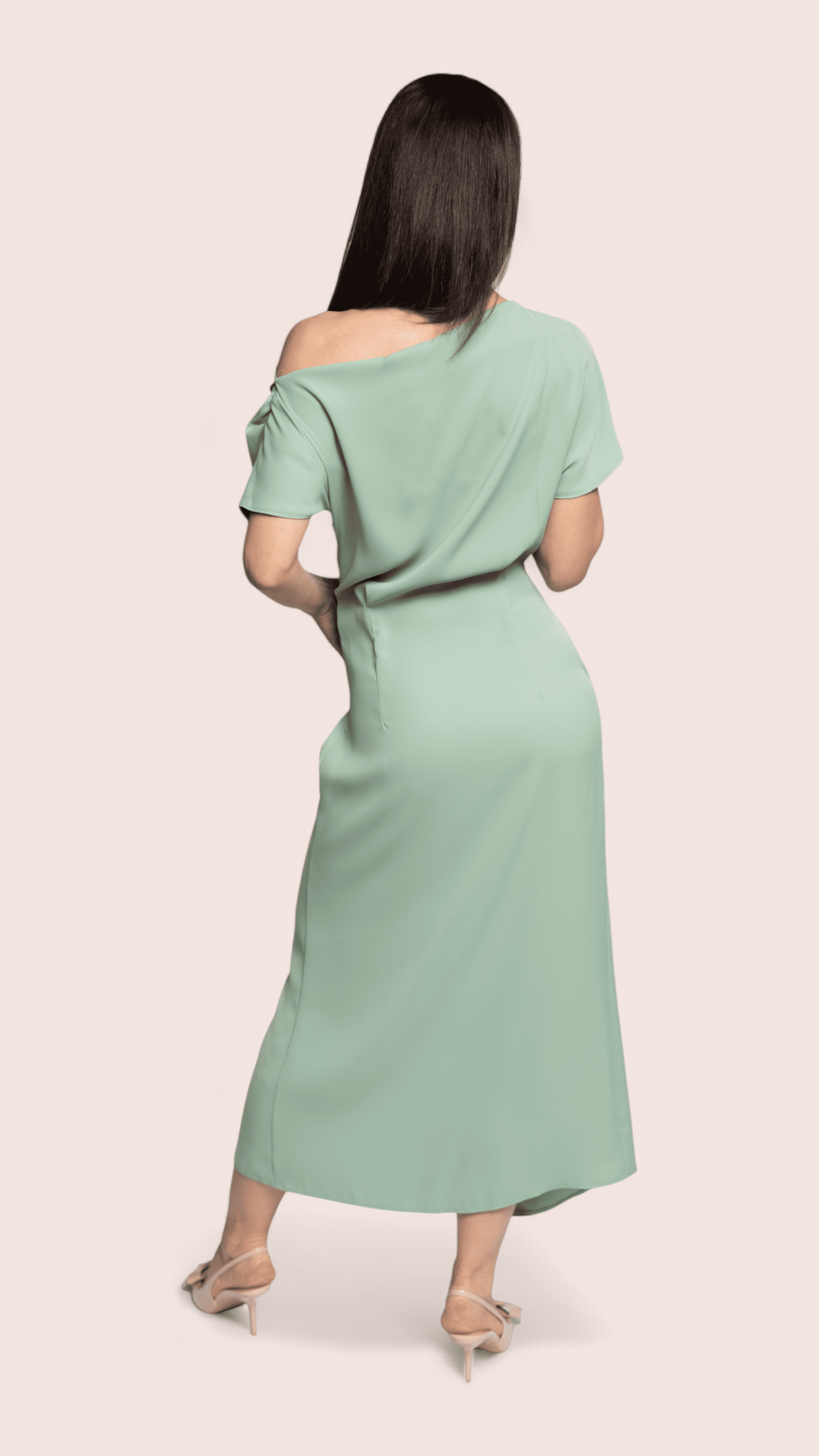 Sage Green Draped Midi Dress