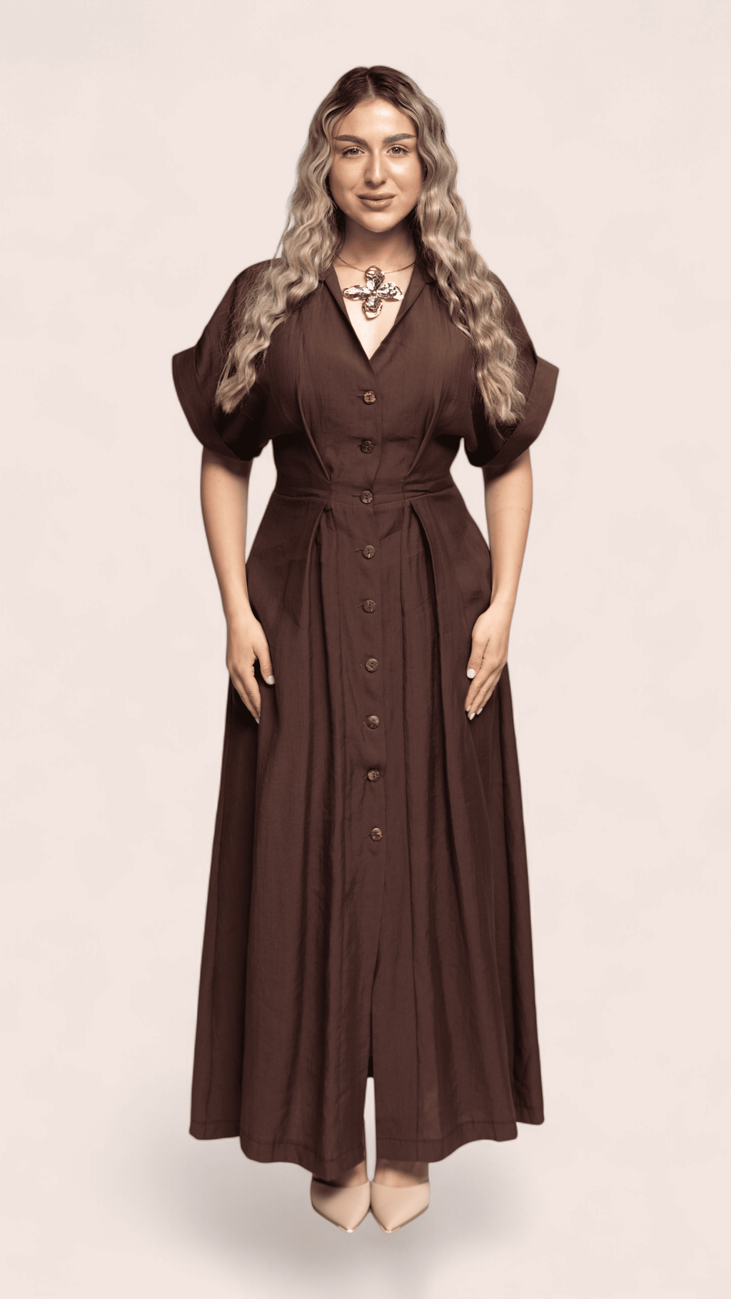 Sienna Button-Front Midi Dress